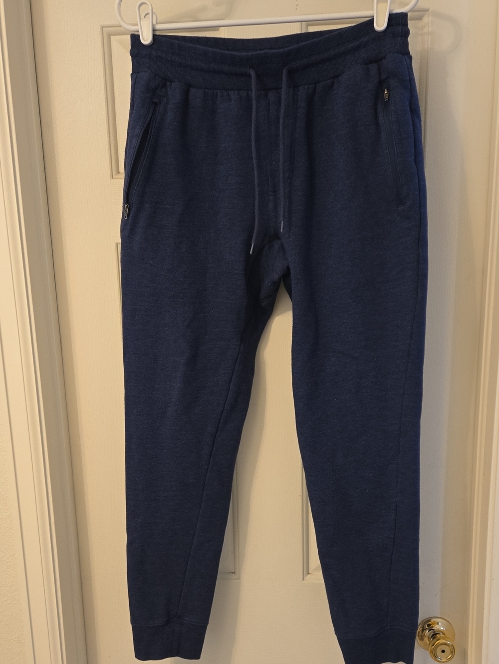 Jockey Unisex Tapered Heatherd Dark Blue Drawstring Zip-Pocket Joggers